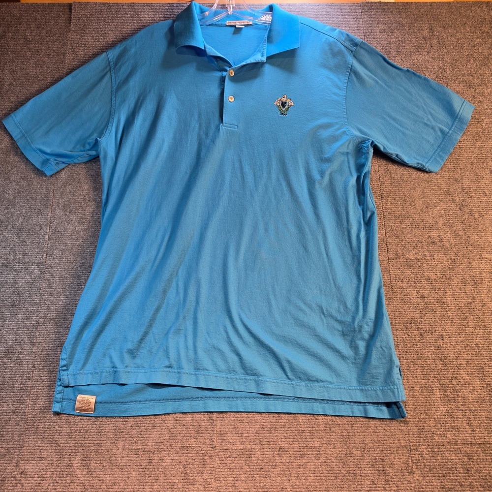 Peter Millar Polo Shirt Mens Large Blue Excellent Cotton Crest Golf Short Sleeve